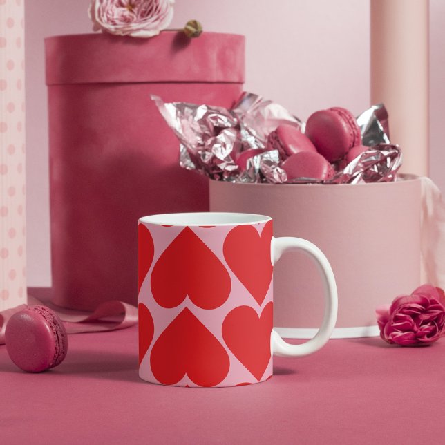 Mug Fancy Romantique Rouge & Coeurs Rose Motif Avec No (Créateur téléchargé)