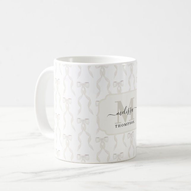 Mug Fancy White Bow Monogramme (Devant gauche)