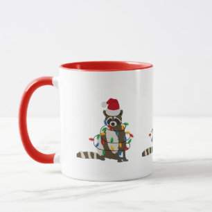 Mug Fantaisie Noël Raccoon Santa Hat Noël Lumières