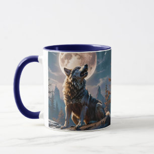 Mug Fantasy Mignonne Loup hurlant vers la lune