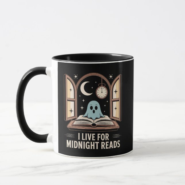 Mug Fantôme avec livre Midnight Reads Crème et or (Gauche)