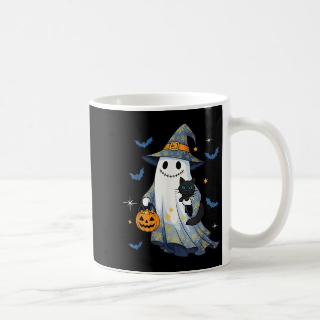 Mug Fantôme de Halloween Sorcière tenant un chat noir  (Droite)