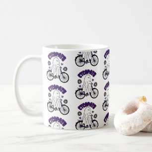 Mug Fantôme d'Halloween Cycopath sur un vélo violet