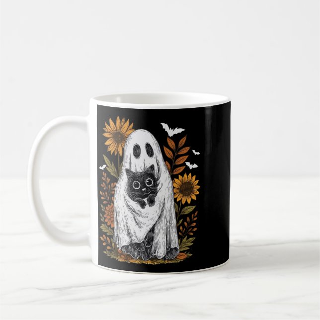 Mug Fantôme drôle tenant un chat noir Halloween Fantôm (Gauche)