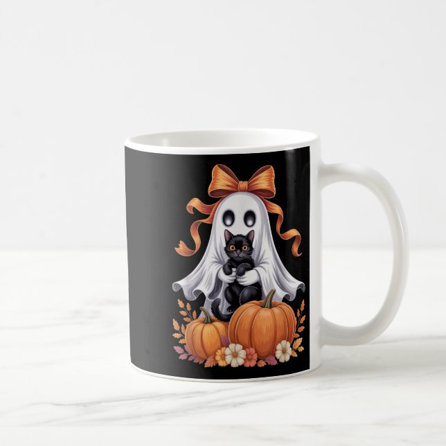 Mug Fantôme effrayant tenant un chat noir floral groov (Droite)