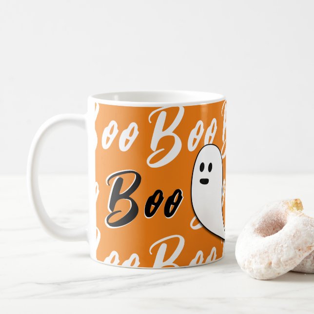 Mug Fantôme Halloween noir blanc orange boo (Avec donut)