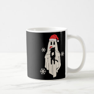 Mug Fantôme mignon Avec Chapeau Santa tenant Chat noir