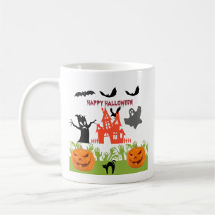 Mug Fantôme sinistre volant, chauves-souris, citrouill