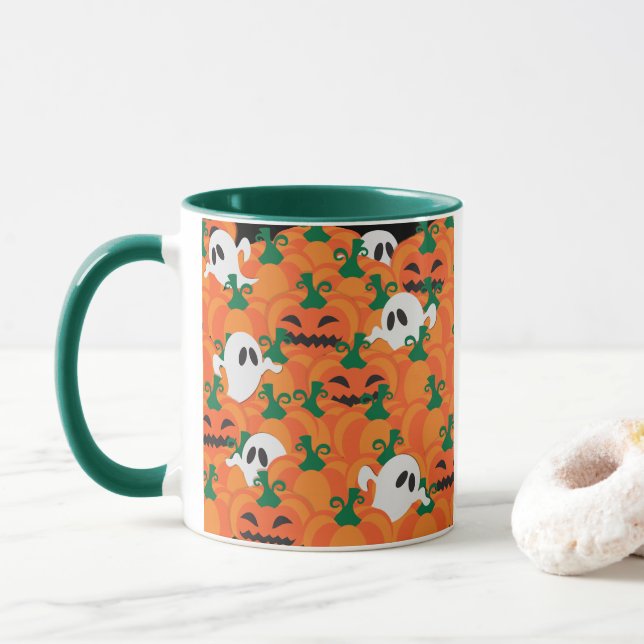 Mug Fantômes d'Halloween Patch de citrouille hantée (Avec donut)