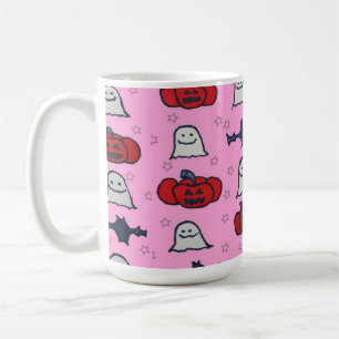 Mug Fantômes d'Halloween rose, chauves-souris et Jack