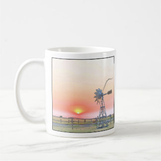 Mug Farm Scene at Sunset with Rustic Windmill