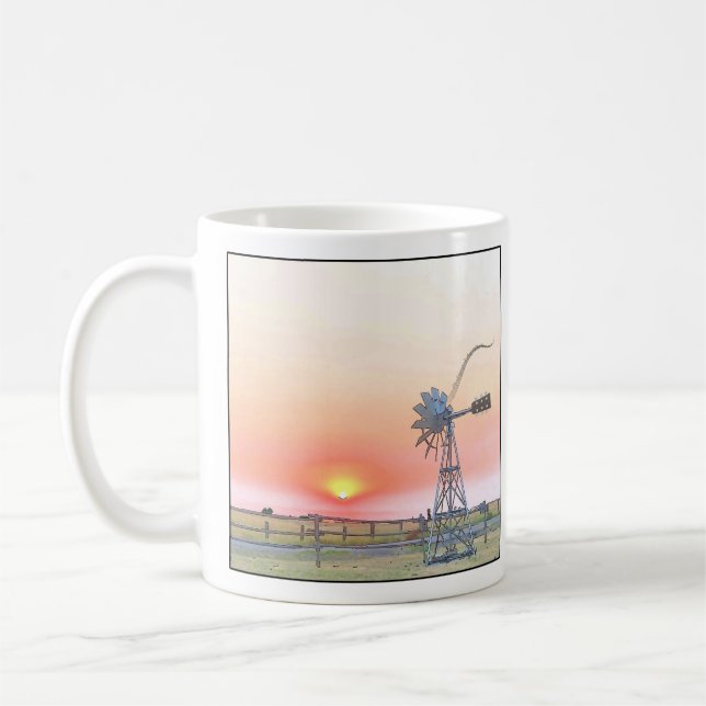 Mug Farm Scene at Sunset with Rustic Windmill (Gauche)