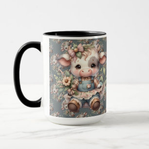 Mug Farmcore Kawaii Calf en Vintage robe florale