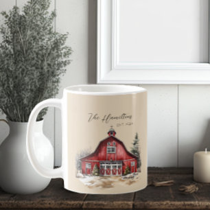 Mug Farmhouse Aquarelle Grange Pays Personnalisé