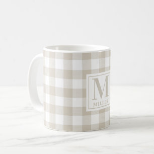 Mug Farmhouse Beige Buffalo Check Nom de famille Monog