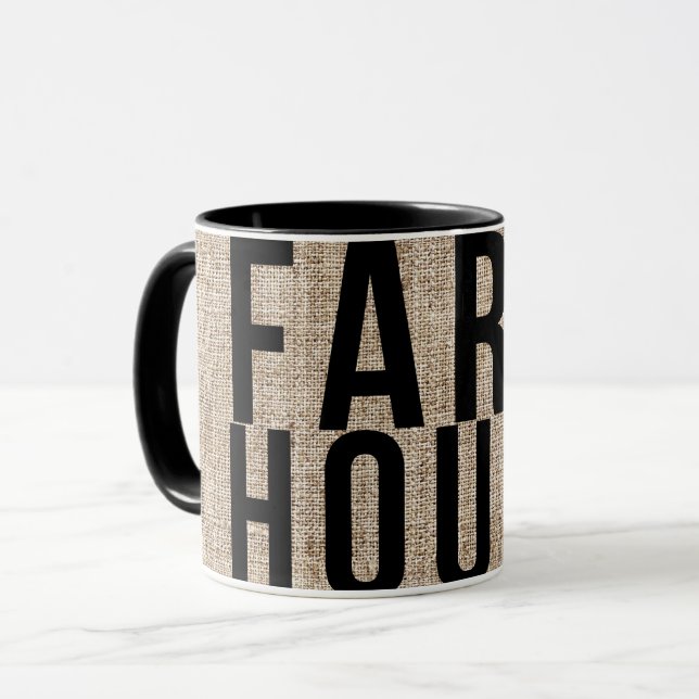 Mug FARMHOUSE lettrage noir Burlap sac rustic (Devant gauche)
