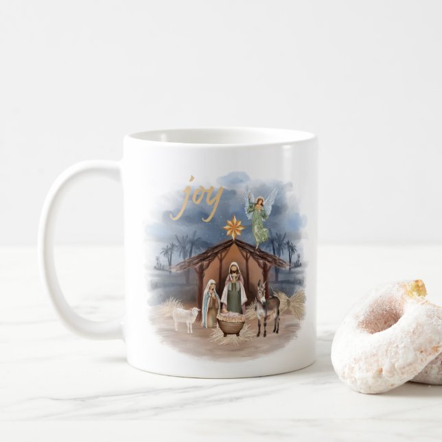 Mug Farmhouse rustique Noël Joie Nativité (Avec donut)