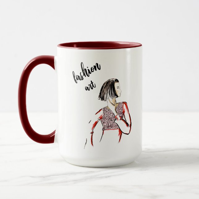 Mug Fashion Art Noir et rouge 15oz Ringer (Gauche)