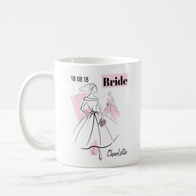 Mug Fashion Bride Pink Bride Group Date Nom 2 côtés (Gauche)