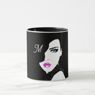 Mug Fashion Girl noir rose bleu