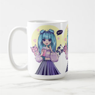 Mug Fashionista : Fille aux Cheveux Bleus avec Panda e