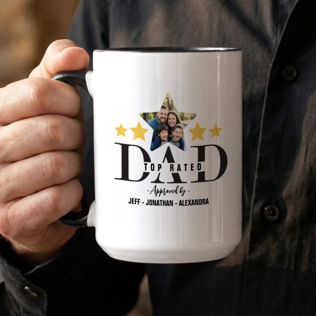 Mug Father’s Day 5 Star Dad Review Top Rated Dad Photo (Father’s Day Dad Review Top Rated Dad Custom Photo Mug (Front & Back))