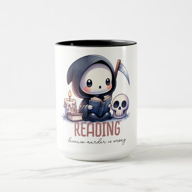Mug Faucheuse aquarelle amoureuse de livres (Centre)