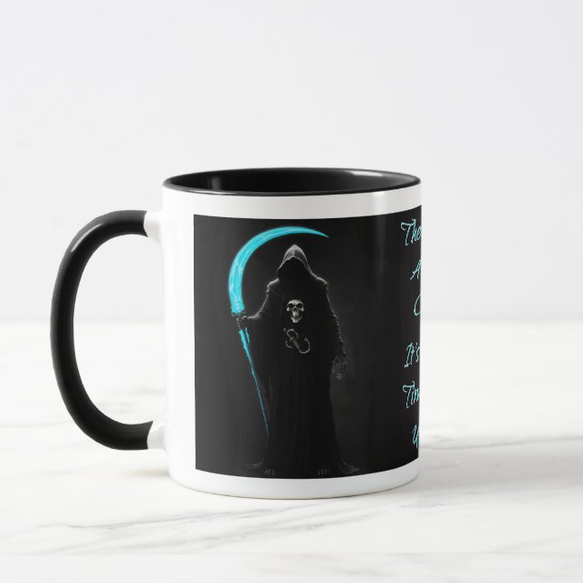 Mug Faucheuse Grim Tenant Une Bleue Électrique (Gauche)