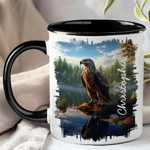 Mug Faucon par réflexion de lac de montagne 