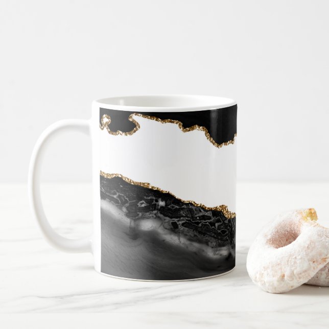 Mug Fausse Agate Marbrée Pierre Noire Luxueuse Or (Avec donut)