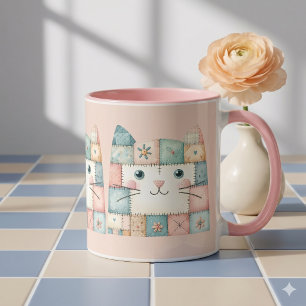 Mug Fausse Chatte Pastel Patchwork Cottage Rose Visage