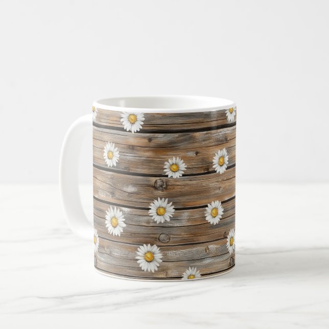 Mug Fausse Fleur de Marguerite en Bois (Devant gauche)