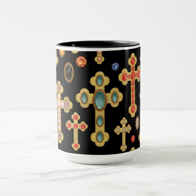 Mug Faux Birthstone Croix et Perdre Gems sur Black (Centre)