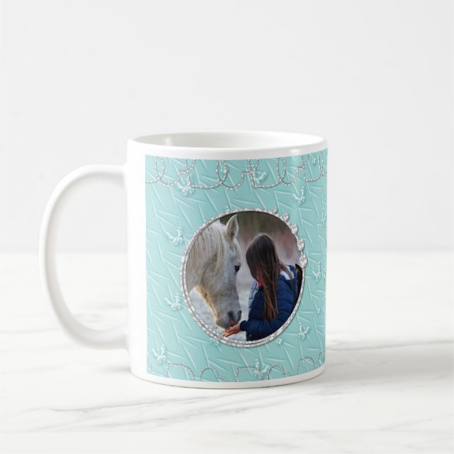 Mug Faux Bleu Fille Sparkly Deux Accent Coeur Photo (Gauche)