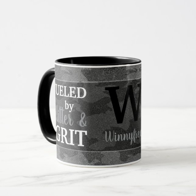 Mug Faux camouflage pailleté métallisé Monogramme (Devant gauche)
