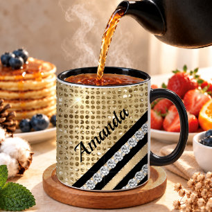 Mug Faux cristal élégant et paillettes dorées Personna