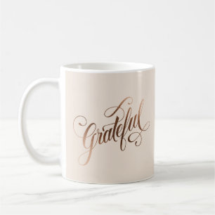 Mug Faux-foil Élégant Grateful Script pour Thanksgivin