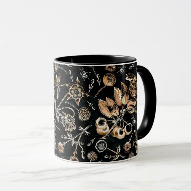 Mug Faux Gold Beetles Fleurs Feuilles Fruits cerise (Devant droit)