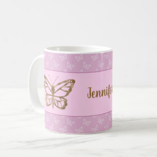 Mug Faux Gold Foil Look Papillon sur Lavender Purple