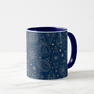 Mug Faux Gold Foil Xmas Tree Décoration Motif Bleu