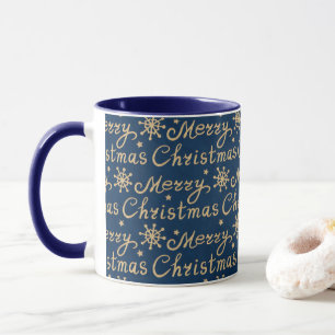 Mug Faux Gold & Navy Blue Joyeux Noël Lettres