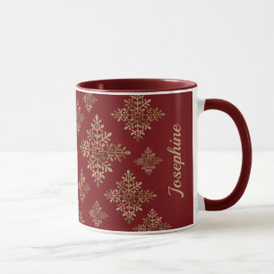 Mug Faux Golden Foil Snowflakes Sur Rouge (Pas Vrai Fo