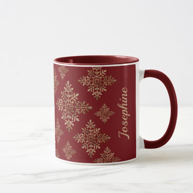 Mug Faux Golden Foil Snowflakes Sur Rouge (Pas Vrai Fo (Droite)