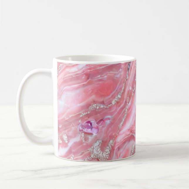 Mug Faux Marbre Rose Texture Avec Parties scintillant  (Gauche)