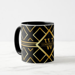 Mug FAUX motif géométrique doré avec monogramme sur fo