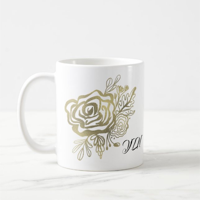 Mug Faux or rose français floral (Gauche)