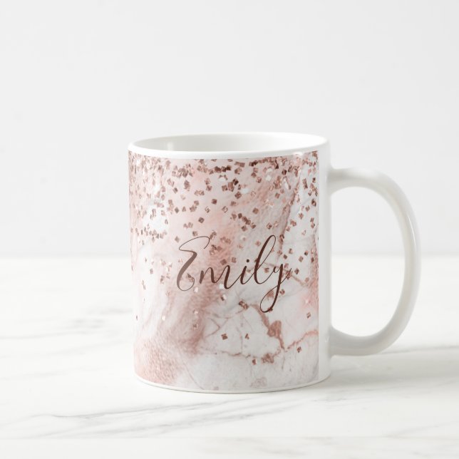 Mug Faux Parties scintillant Girly Rose Gold Marble Pe (Droite)