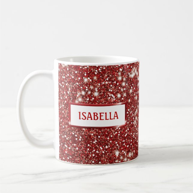 Mug Faux Rouge Parties scintillant Texture Look Avec N (Gauche)