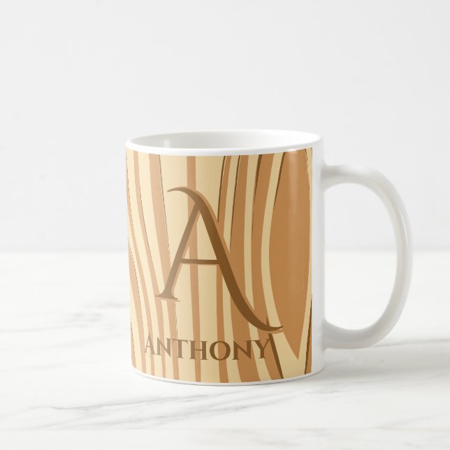 Mug Faux rustique Brown en bois filmé Monogramme sur m (Droite)