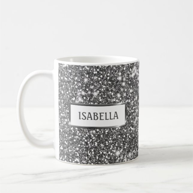 Mug Faux Texture Pailleté Argent Regard & Nom Personna (Gauche)